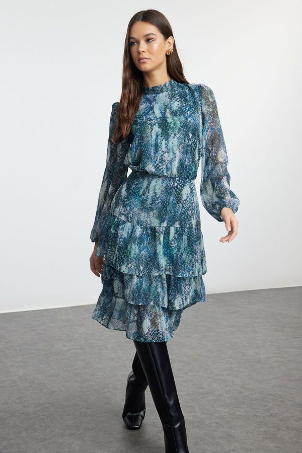 Trendyol Trendyol Aqua Green Floral Flounce Chiffon Lined Woven Dress