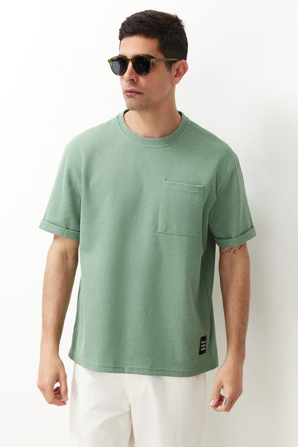 Trendyol Trendyol Basic Mint Relaxed/Relaxed Cut Textured Waffle Pocket Labeled Short Sleeve T-Shirt