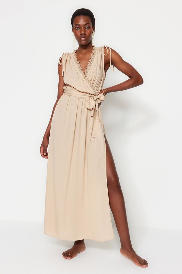 Trendyol Trendyol Beige Belted Maxi Woven Lace Beach Dress