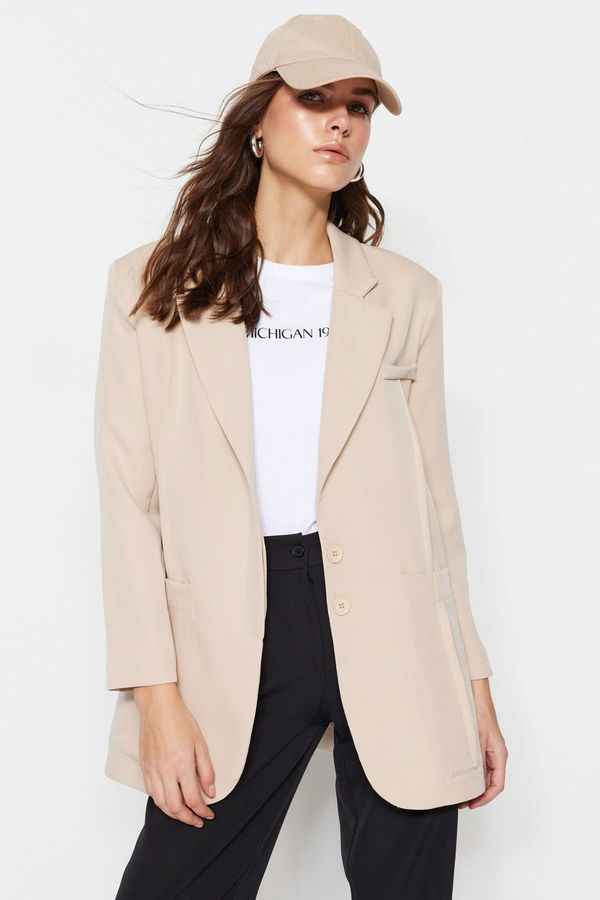 Trendyol Trendyol Beige Buttoned Blazer Woven Lined Jacket