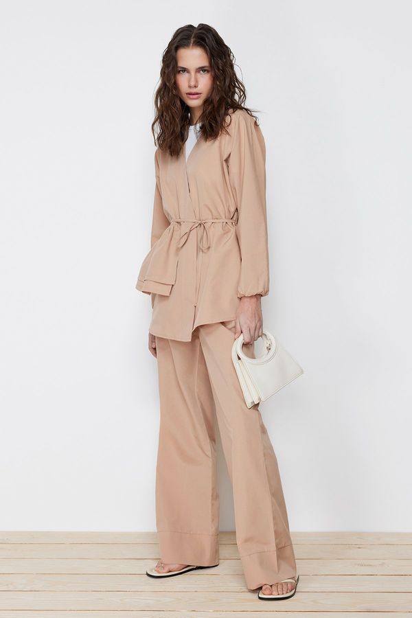 Trendyol Trendyol Beige Cotton Woven Kimono Trousers Two Piece Set