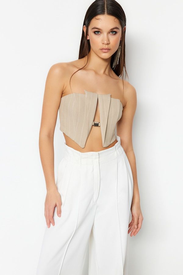 Trendyol Trendyol Beige Crop Lined Accessory Woven Bustier