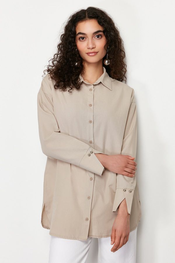 Trendyol Trendyol Beige Cuff Detailed Woven Shirt