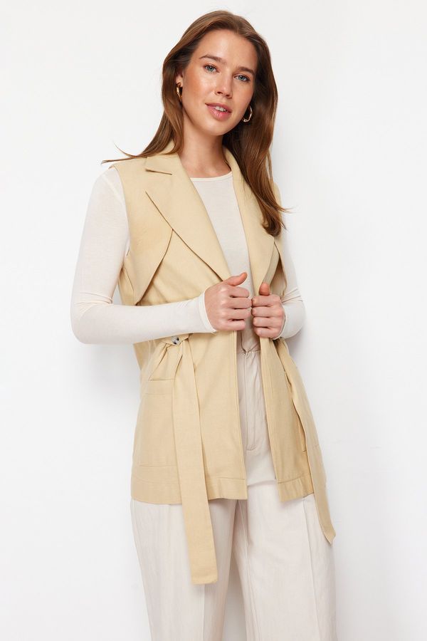 Trendyol Trendyol Beige Finike Belt Detailed Woven Vest