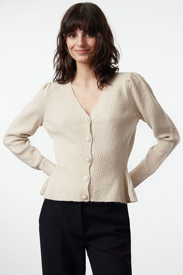 Trendyol Trendyol Beige Flounced Hem Knitwear Cardigan