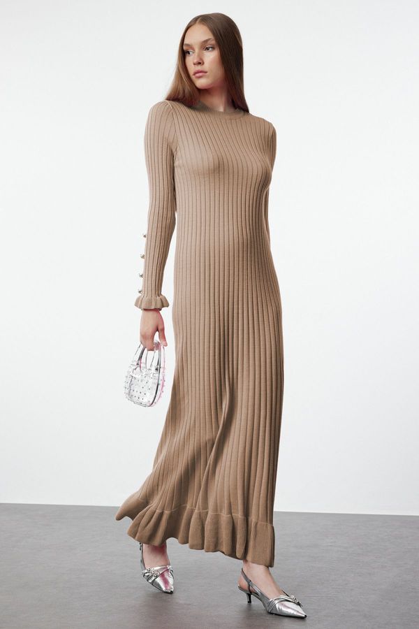 Trendyol Trendyol Beige Frilled Skirt Rib Knit Dress