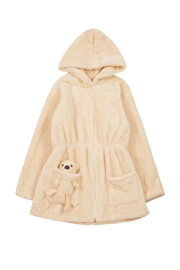 Trendyol Trendyol Beige Girl Plush Hooded Coat