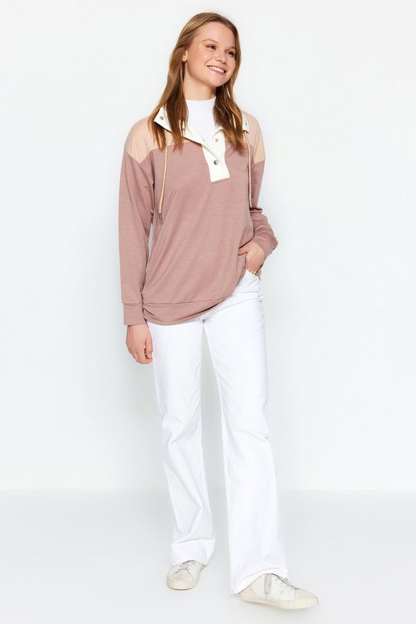 Trendyol Trendyol Beige High Neck Color Block Knitted Sweatshirt