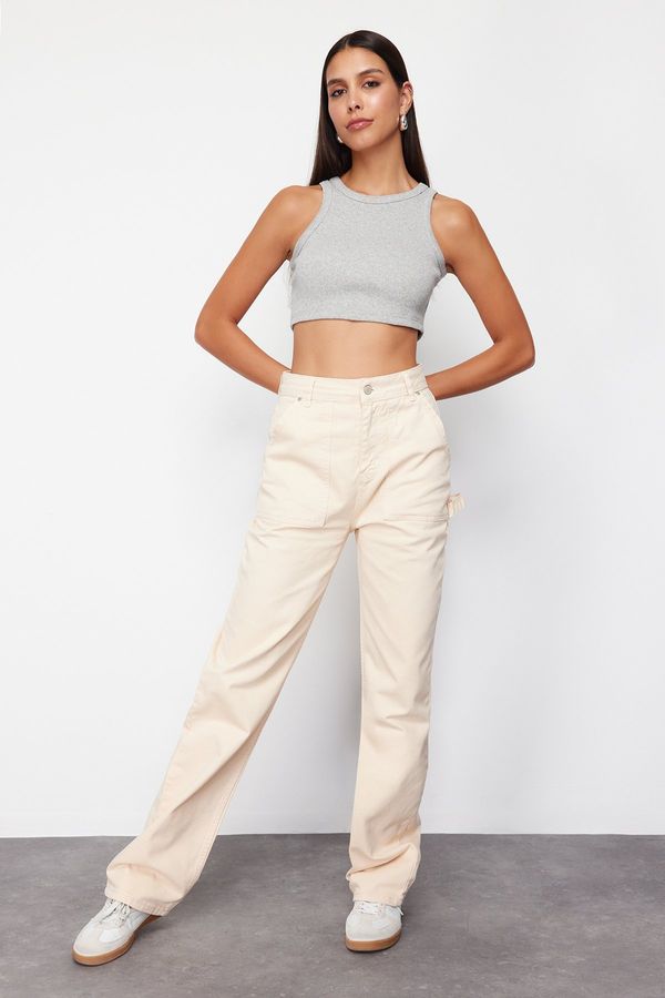 Trendyol Trendyol Beige High Waist 90's Wide Leg Jeans