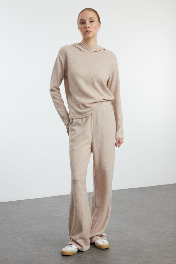 Trendyol Trendyol Beige Hooded Soft Stretchy Knitted Blouse and Trousers Top and Bottom Set