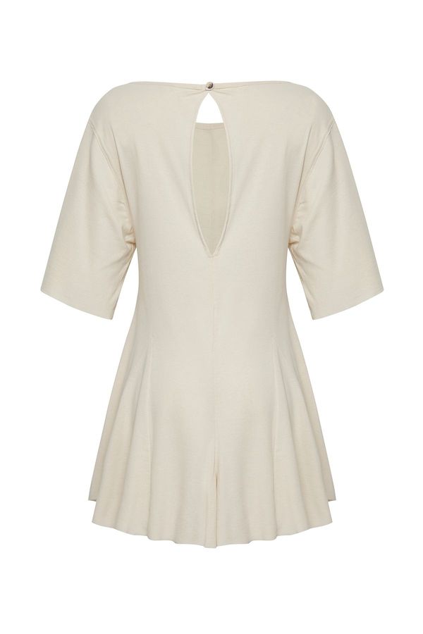 Trendyol Trendyol Beige Knitted Oversize Flounce Jumpsuit