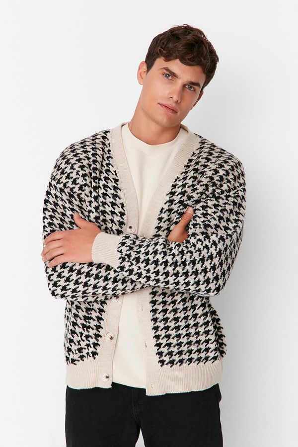 Trendyol Trendyol Beige Men's Oversized V-Neck Crowbarn Cardigan