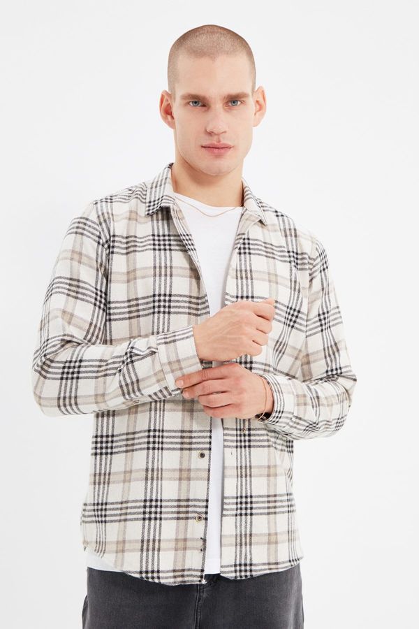 Trendyol Trendyol Beige Men's Regular Fit Winter Lumberjack Checkered Shirt