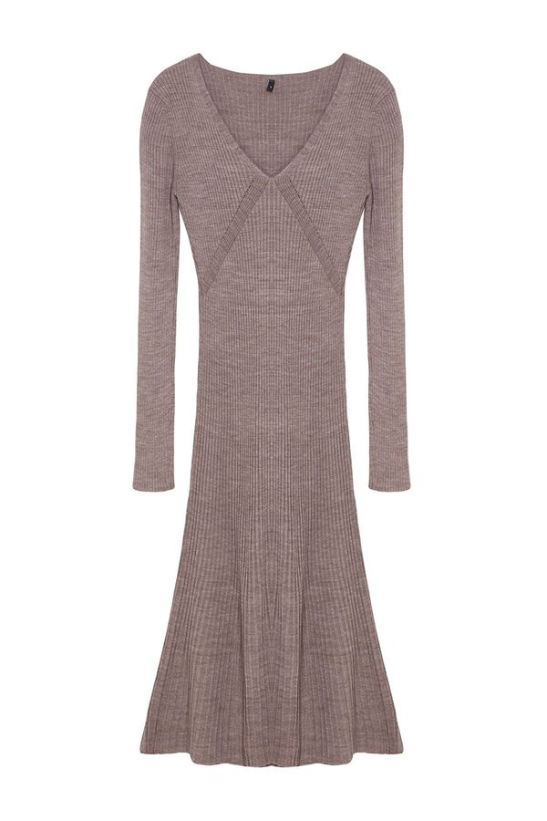 Trendyol Trendyol Beige Midi Knitwear Dress with Frilled Hem