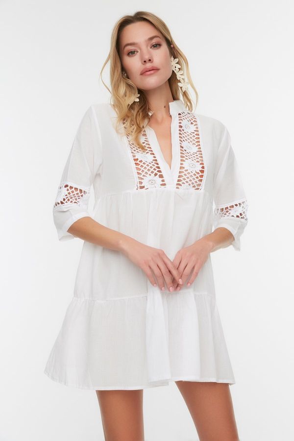 Trendyol Trendyol Beige Mini Woven Lace Detailed 100% Cotton Beach Dress