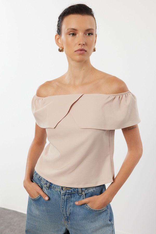 Trendyol Trendyol Beige Off Shoulder Fitted Woven Blouse