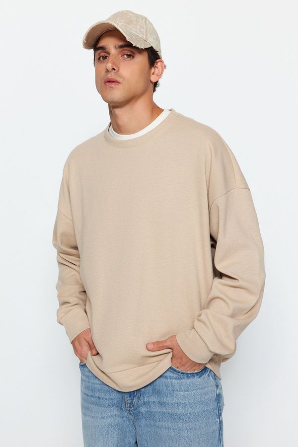 Trendyol Trendyol Beige Oversize/Wide Cut Soft Brushed Thessaloniki Sweatshirt