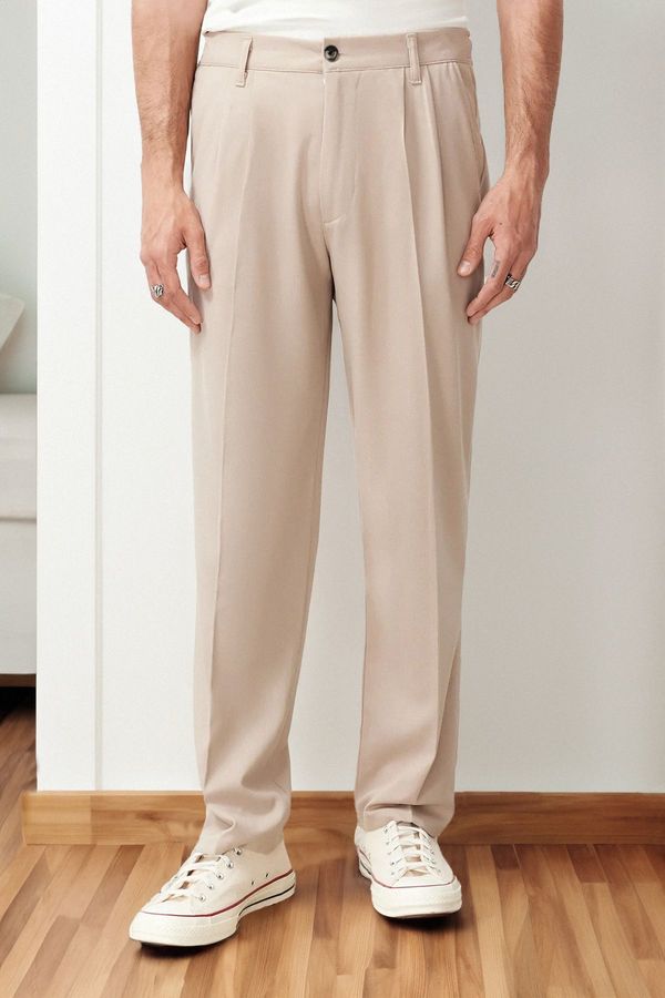 Trendyol Trendyol Beige Pleated Classic Baggy Fit Fabric Trousers