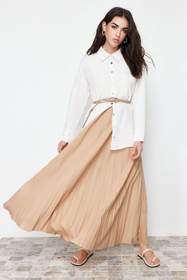 Trendyol Trendyol Beige Pleated Knitted Skirt