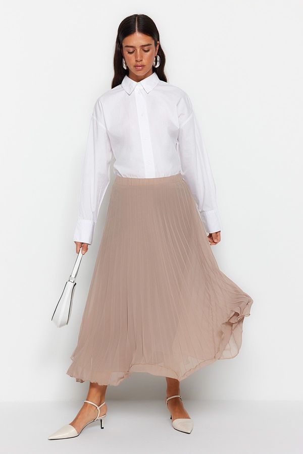 Trendyol Trendyol Beige Pleated Woven Chiffon Skirt With Elastic Waist Lined and