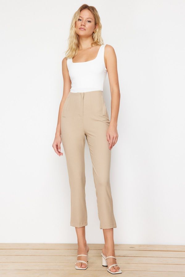 Trendyol Trendyol Beige Polyviscose Fabric Cigarette Pattern Woven Trousers