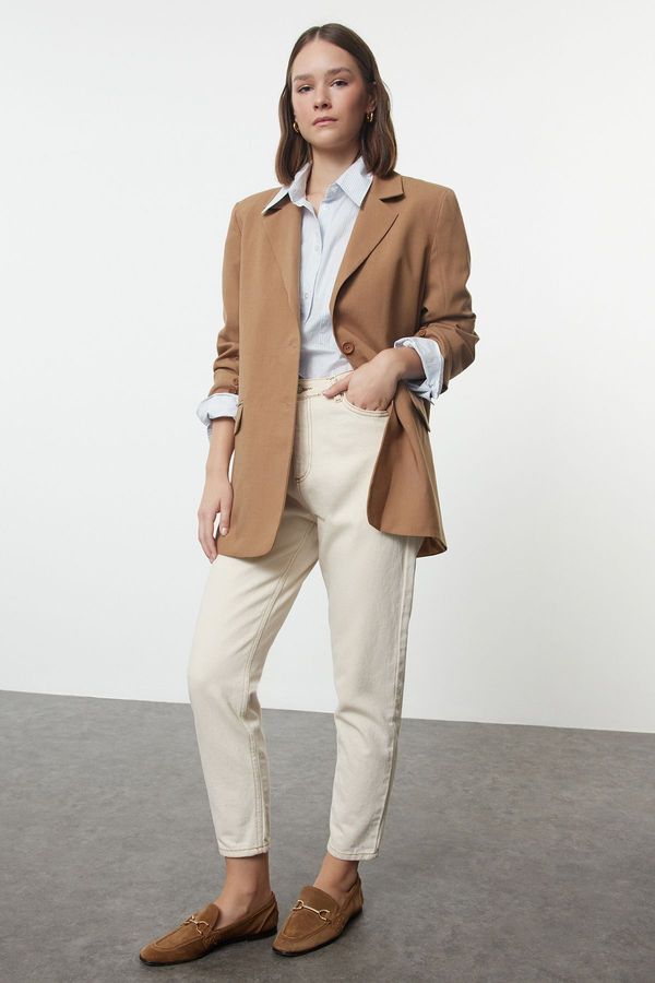 Trendyol Trendyol Beige Premium Oversize Lined Woven Blazer Jacket