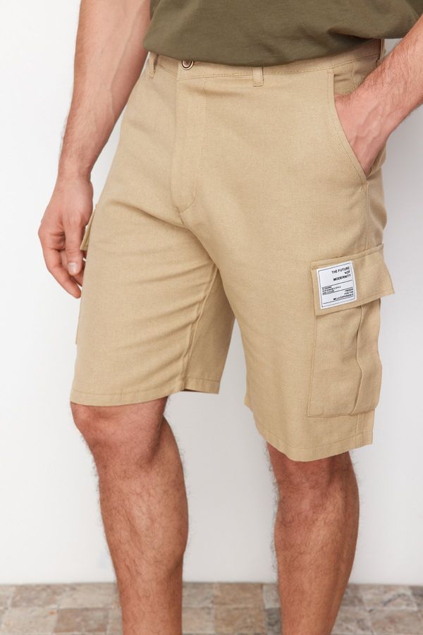 Trendyol Trendyol Beige Regular Fit Label Detailed Shorts