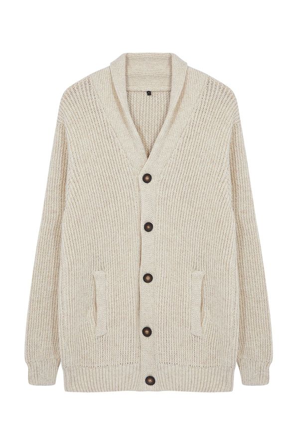 Trendyol Trendyol Beige Regular Fit Shawl Collar Knitwear Cardigan