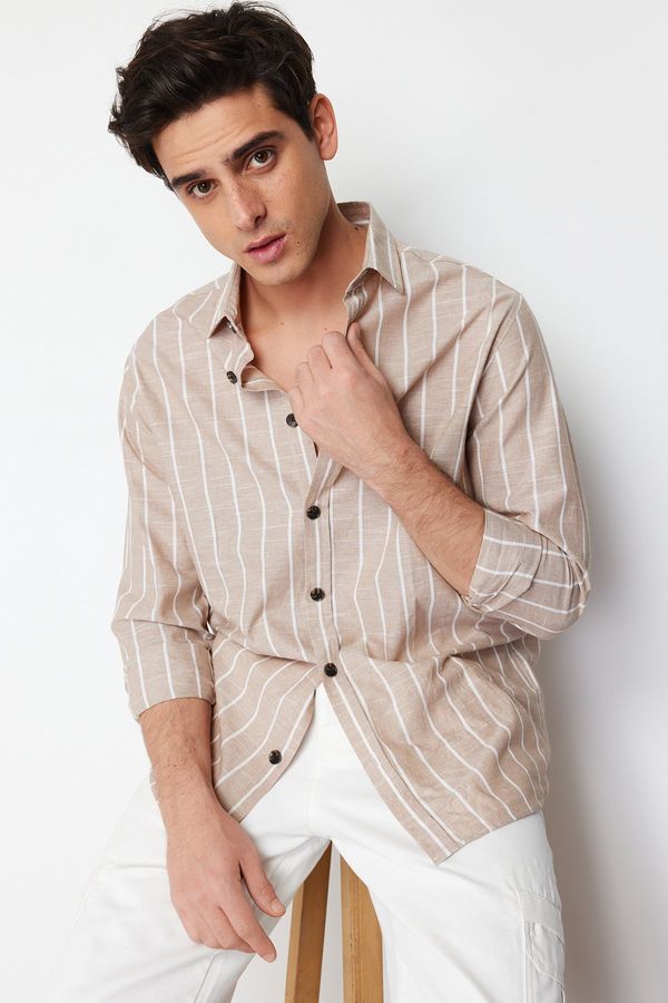 Trendyol Trendyol Beige Regular Fit Shirt Collar Striped Shirt