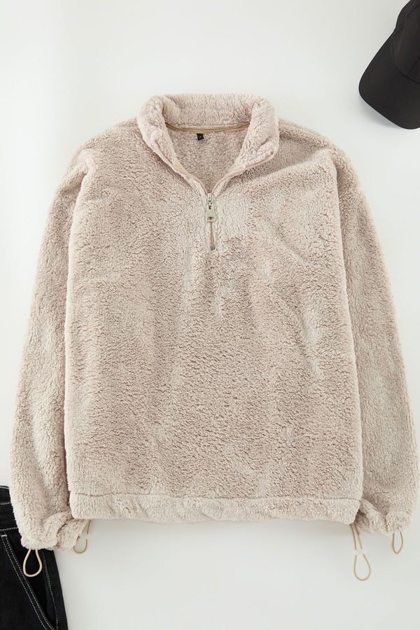 Trendyol Trendyol Beige Regular/Normal Cut Stopper Thick Fleece/Plush Sweatshirt