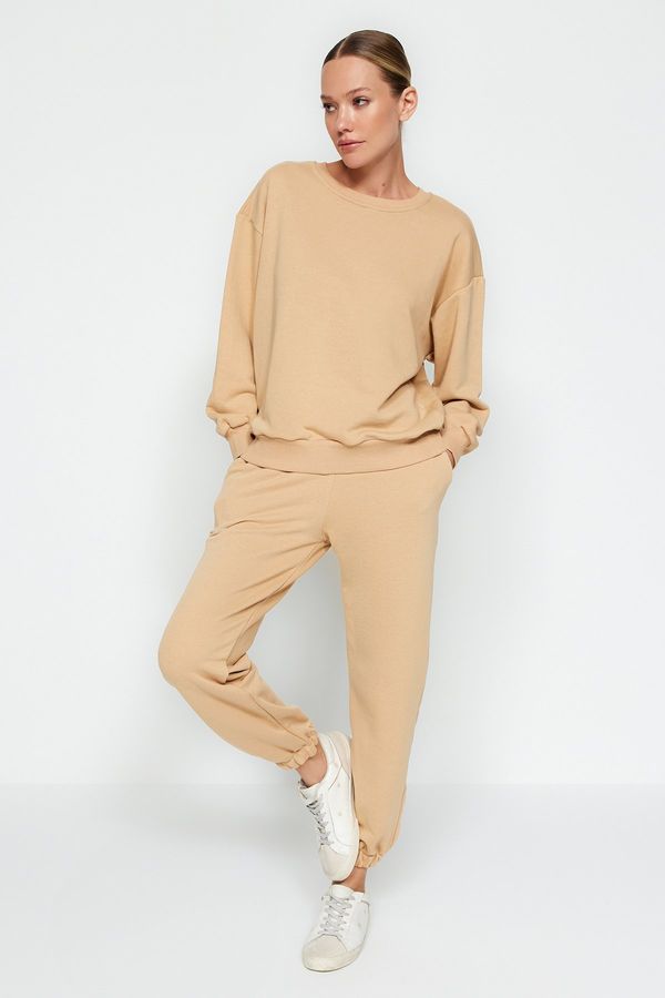 Trendyol Trendyol Beige Regular/Normal fit Basic Low Shoulders Thick Knitted Tracksuit Set