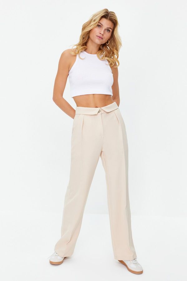 Trendyol Trendyol Beige Roll Up Detail Wide Leg Woven Trousers