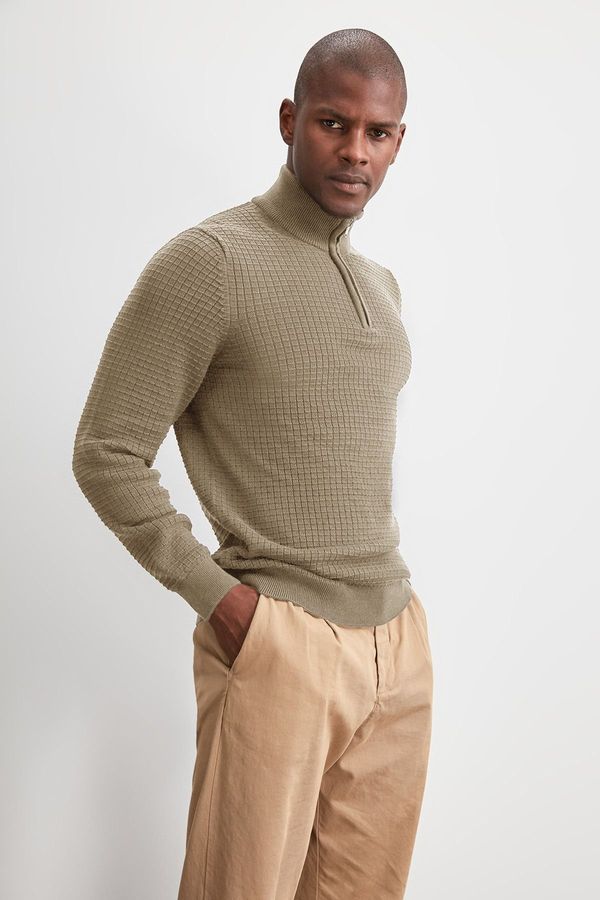 Trendyol Trendyol Beige Slim Half Turtleneck Textured Knitwear Sweater