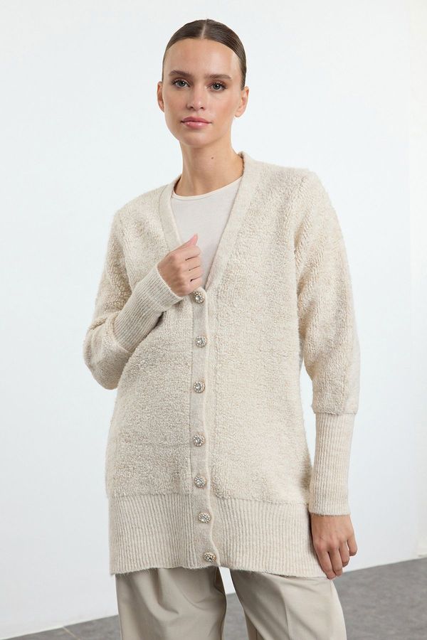 Trendyol Trendyol Beige Soft Texture Button Detailed Knitwear Cardigan