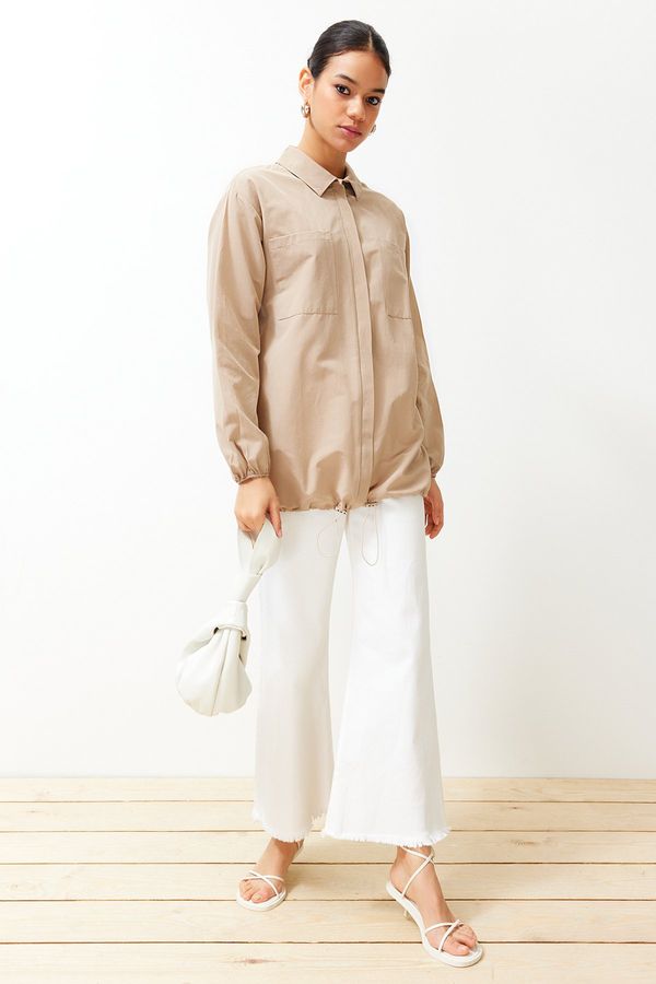 Trendyol Trendyol Beige Stopped Detailed Woven Shirt