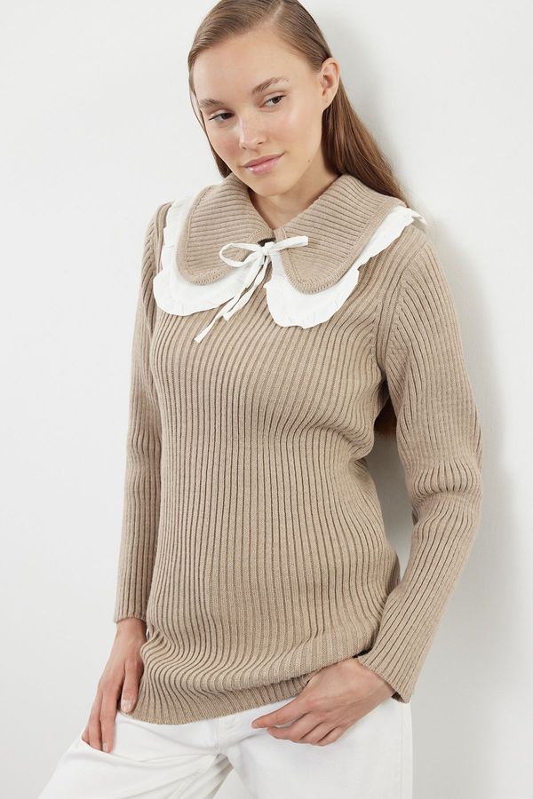 Trendyol Trendyol Beige Thessaloniki Knitted Baby Collar Knitwear Sweater