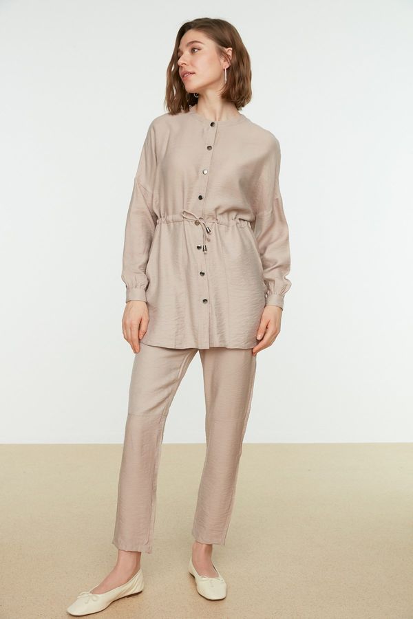 Trendyol Trendyol Beige Tie Waist Shirt-Pants Weave Suit