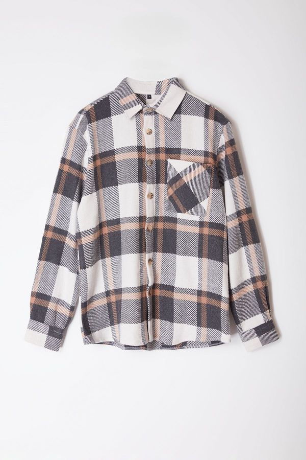 Trendyol Trendyol Beige Unisex Regular Fit Winter Plaid Checked Lumberjack Jacket Shirt