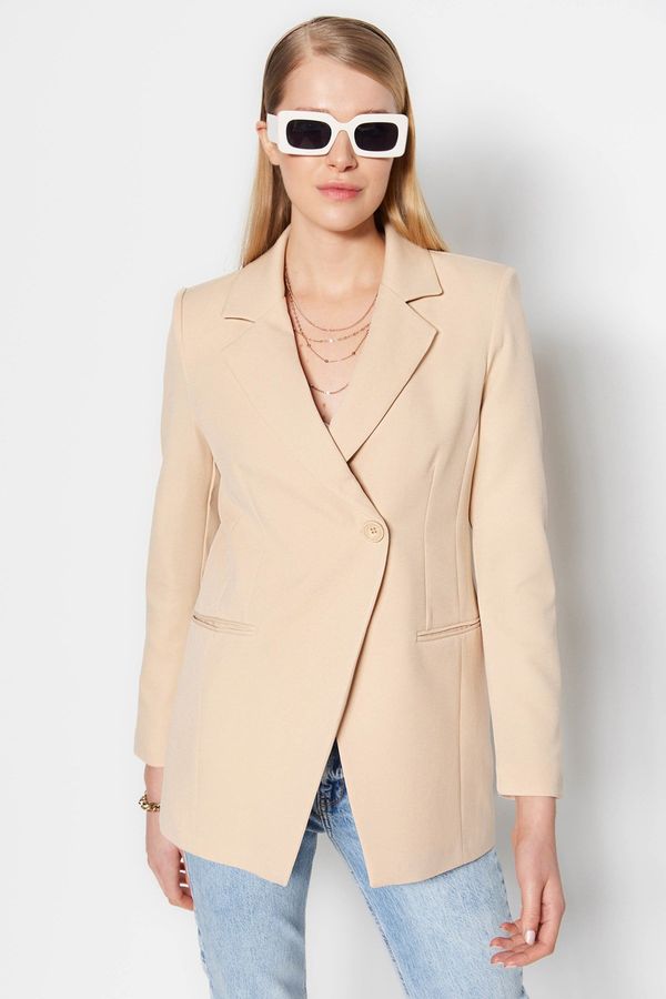 Trendyol Trendyol Beige Woven Lined Double Breasted Blazer with Closure