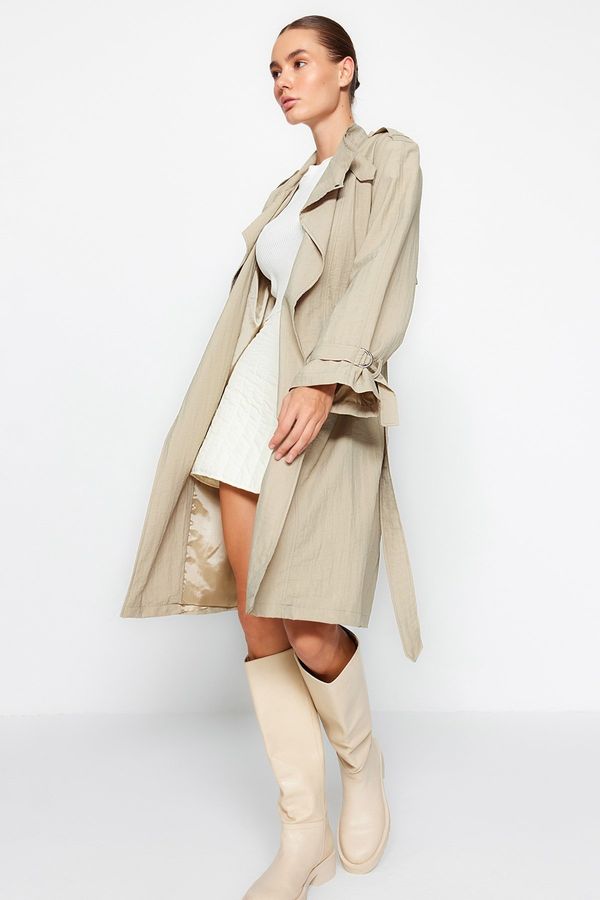 Trendyol Trendyol bež prevelik široko rezan plašč s pasom
