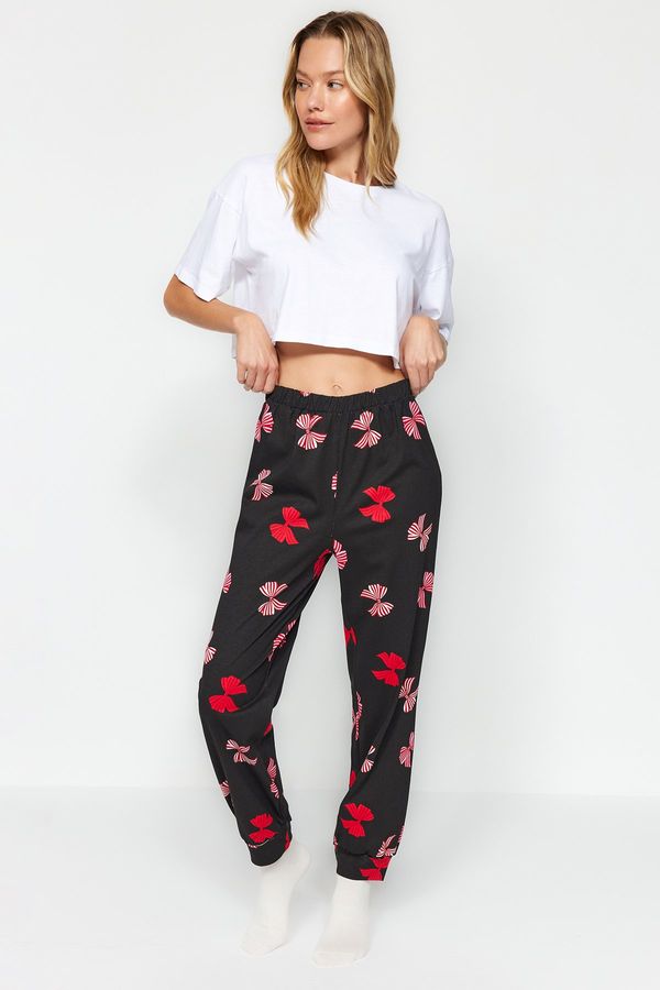 Trendyol Trendyol Black 100% Cotton Ribbon Pattern Knitted Pajama Bottoms