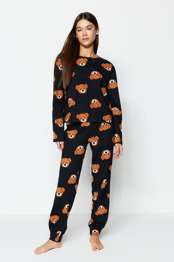 Trendyol Trendyol Black 100% Cotton Teddy Bear Patterned Knitted Pajama Set