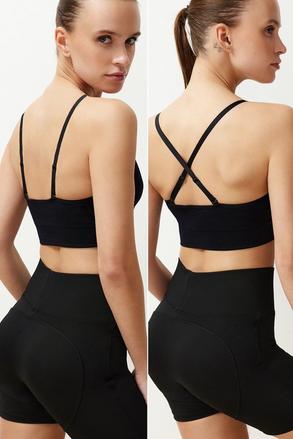 Trendyol Trendyol Black 2 Different Uses Seamless Supported Rope Strap Knitted Sports Bra