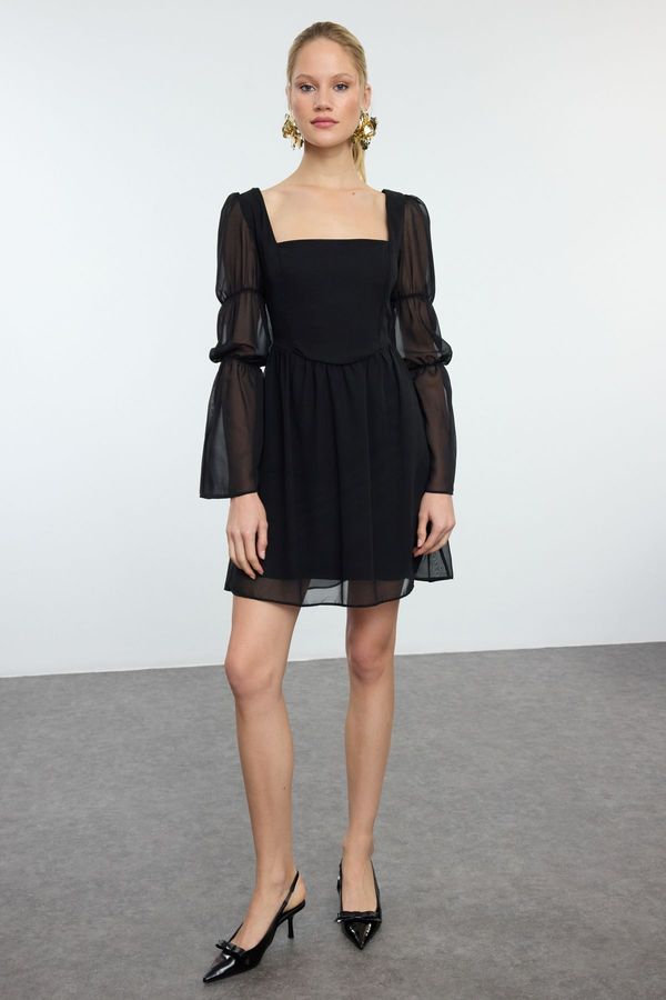 Trendyol Trendyol Black A-Line Chiffon Woven Chic Mini Evening Dress