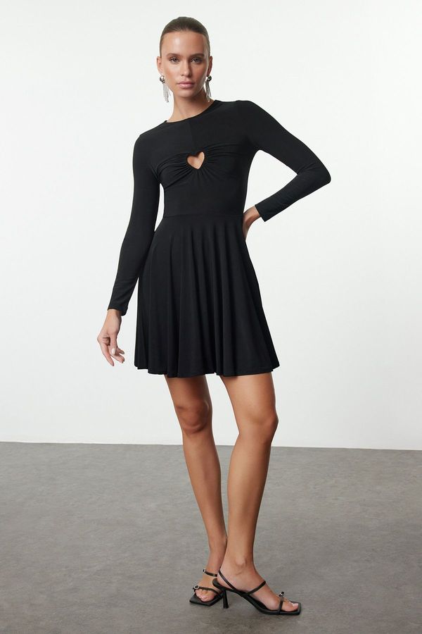 Trendyol Trendyol Black A-Line Heart Detailed Knitted Chic Mini Dress