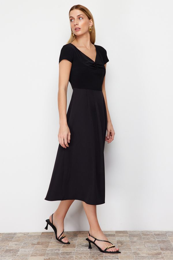 Trendyol Trendyol Black A-Line Knitted Mix Midi Woven Dress