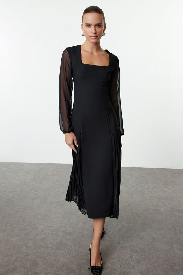 Trendyol Trendyol Black A-Line Pleated Detailed Maxi Woven Dress