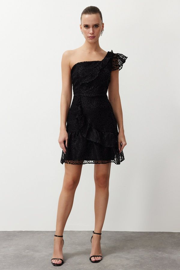 Trendyol Trendyol Black A-Line Single Sleeve Woven Lace Short Elegant Evening Dress