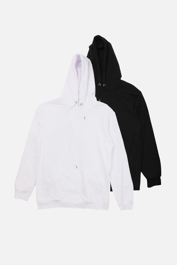 Trendyol Trendyol Black and White Men's 2-Pack Regular/Normal Cut Basic Hooded Sweatshirt