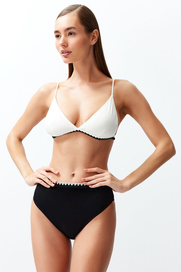 Trendyol Trendyol Black and White Triangle Embroidered High Waist Regular Bikini Set